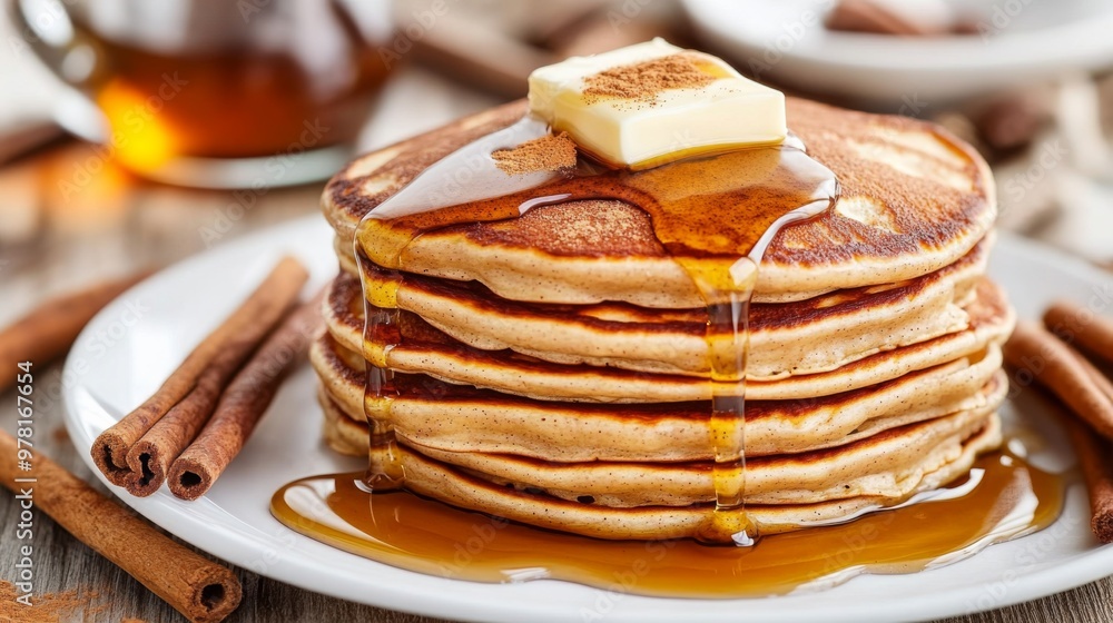 a stack of freshly baked cinnamon pancakes a stack of freshly baked cinnamon pancakes