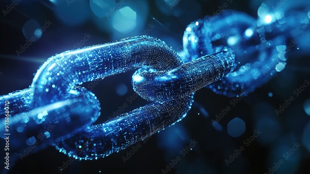 A blue digital chain of blocks being connected, symbolizing the data exchange in blockchain technology. A blue digital chain of blocks being connected, symbolizing the data exchange in blockchain technology.