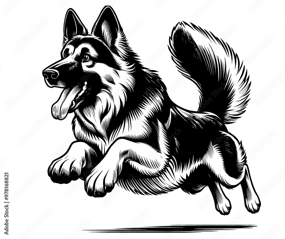 full-body Cute German Shepherd running, hand drawn sketch. Vector isolated on white background full-body Cute German Shepherd running, hand drawn sketch. Vector isolated on white background