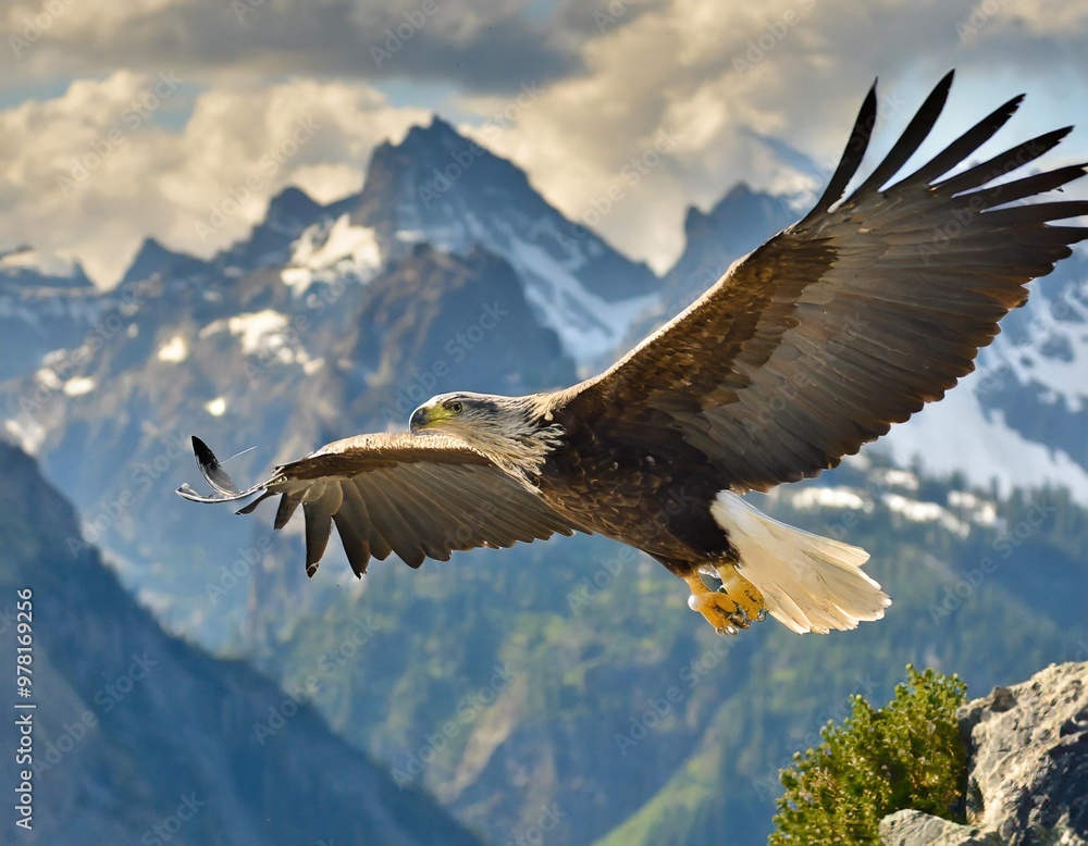 Soaring Eagle Gliding Over a Rugged Mountain Range Soaring Eagle Gliding Over a Rugged Mountain Range