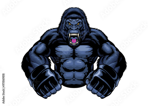 Roaring Gorilla with MMA Glove Hand Drawn Illustration