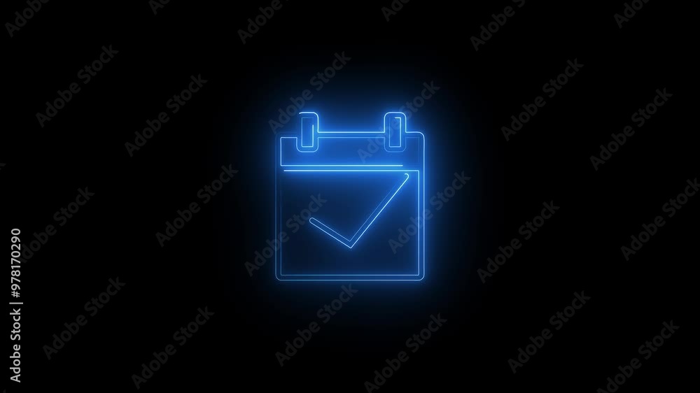 glowing neon calender icon with calendar and check mark animation 4k video. glowing neon calender icon with calendar and check mark animation 4k video.