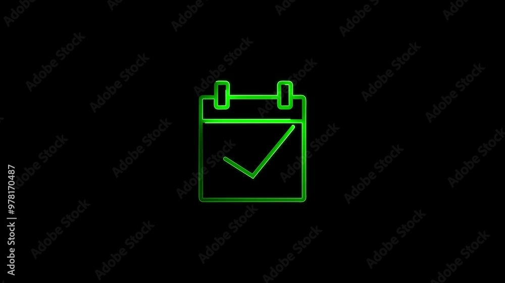 glowing neon calender icon with calendar and check mark animation 4k video. glowing neon calender icon with calendar and check mark animation 4k video.