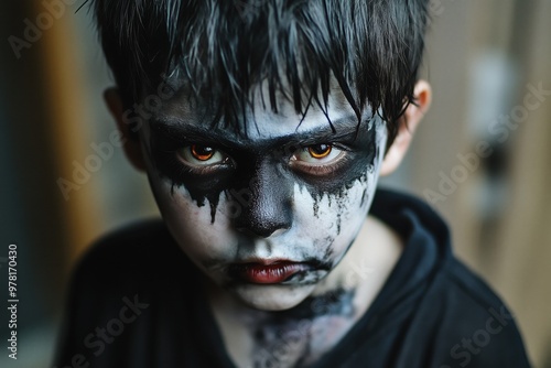 A child disguised as evil for a Halloween party photo