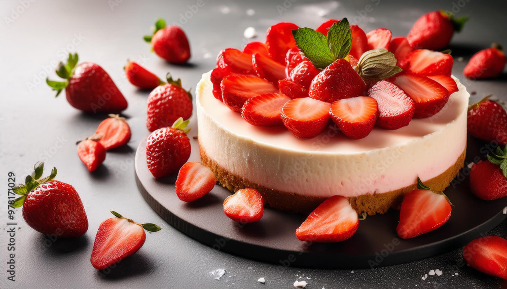 Strawberry cheese cake and whipped cream with ingredients Strawberry cheese cake and whipped cream with ingredients