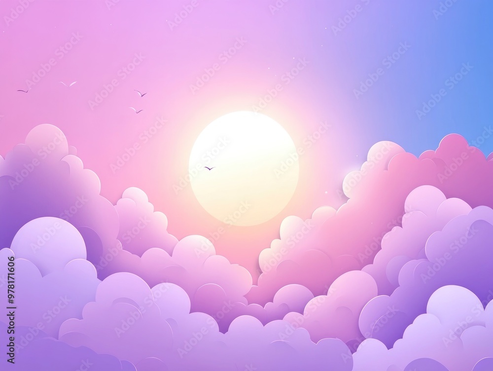 Pink 2D cartoon background featuring fantasy clouds in a realistic paper cut style against a purple blue sky A surreal scene with bright light and ample empty space creating a dreamlike atmosphere Pink 2D cartoon background featuring fantasy clouds in a realistic paper cut style against a purple blue sky A surreal scene with bright light and ample empty space creating a dreamlike atmosphere
