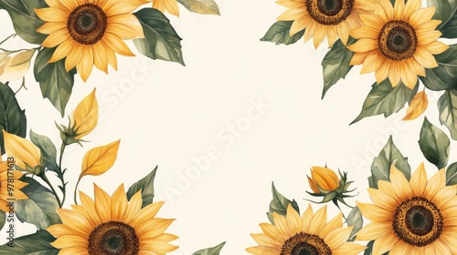 Sunflower themed illustrated frame background ideal for use in invitation cards greeting cards wallpapers posters and banners