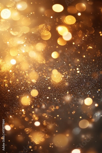 Abstract festive golden background featuring Christmas bokeh and glitter lights ideal for use in posters brochures flyers and more