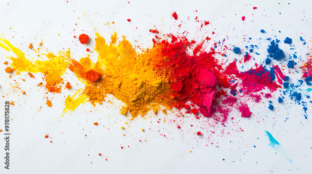 Vibrant explosion of colorful powder against a white background, ideal for artistic and creative projects. Vibrant explosion of colorful powder against a white background, ideal for artistic and creative projects.