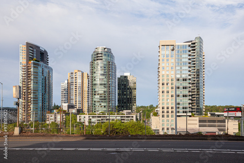 Modern architecture building exterior design with nice patterns, windows, close up details. High quality picture for download