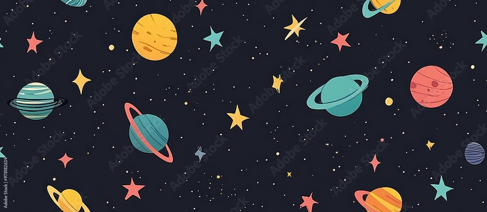 Seamless Cartoon Space Theme Pattern On Black Background Seamless Cartoon Space Theme Pattern On Black Background
