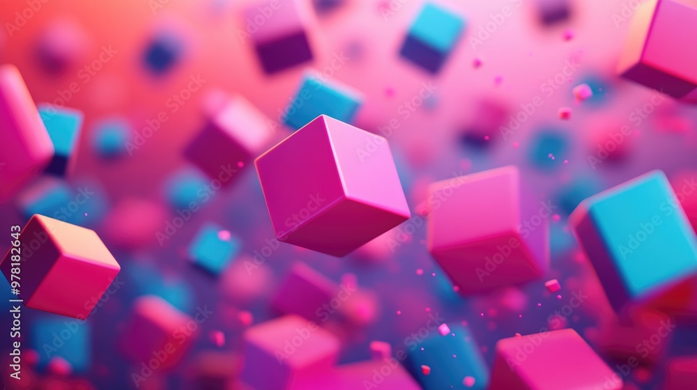 Abstract 3D Background With Floating Cubes In Motion Geometric Shapes On A Blurred Dynamic Backdrop Abstract 3D Background With Floating Cubes In Motion Geometric Shapes On A Blurred Dynamic Backdrop