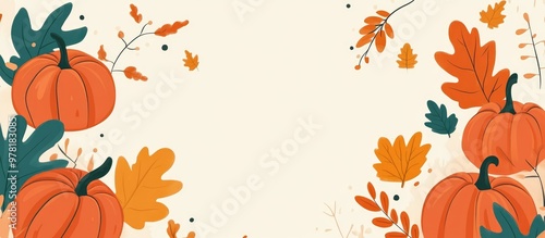 Autumn Vintage Background Featuring Pumpkins And Fall Leaves