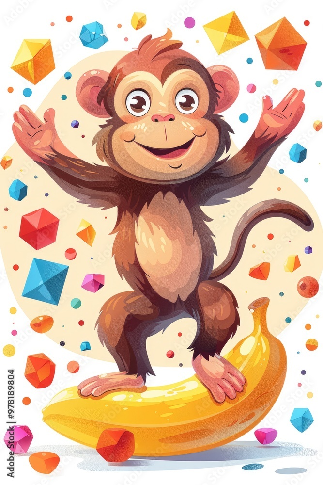 Obraz premium Happy Monkey Riding a Banana