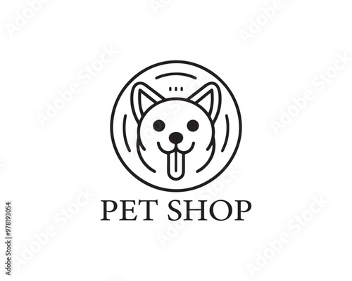 Dog logo design for pet shop with line art style vector illustration