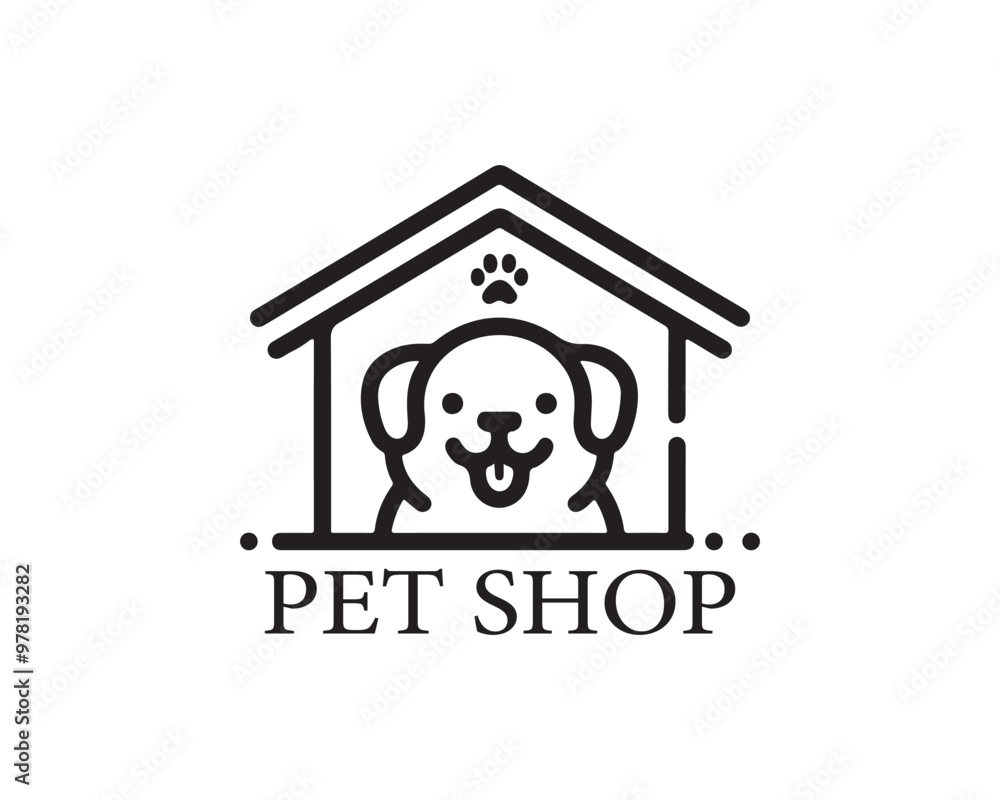 Dog logo design for pet shop with line art style vector illustration Dog logo design for pet shop with line art style vector illustration