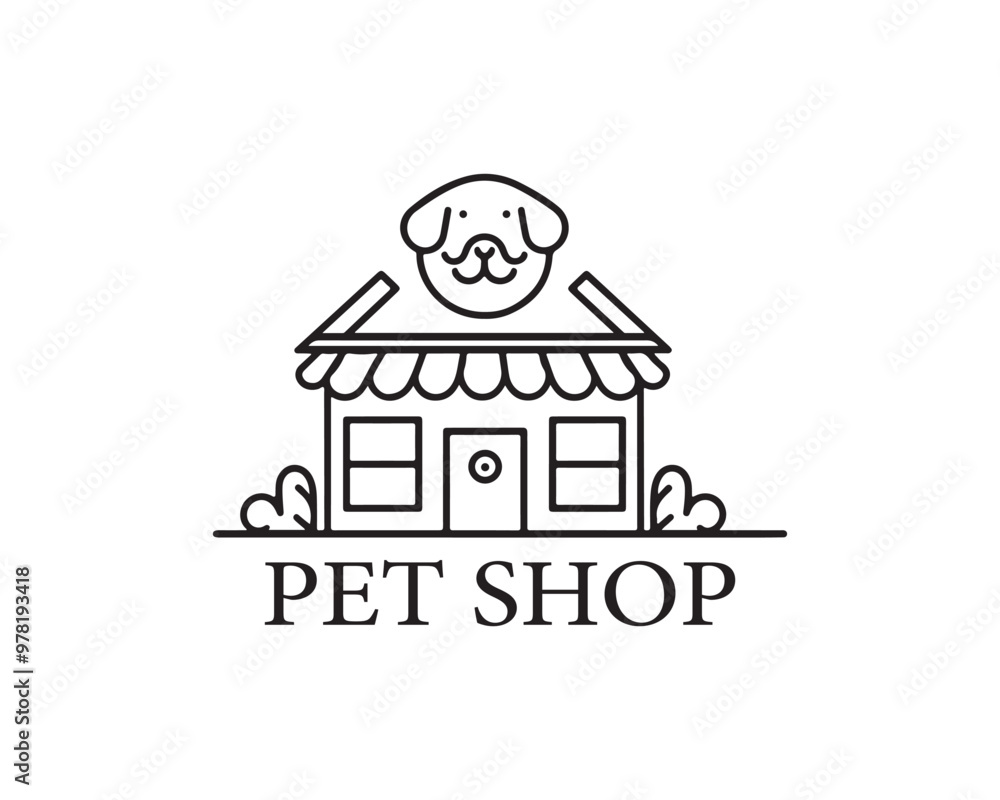 Dog logo design for pet shop with line art style vector illustration Dog logo design for pet shop with line art style vector illustration