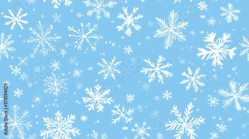 Seamless snowflake pattern on a light blue backdrop