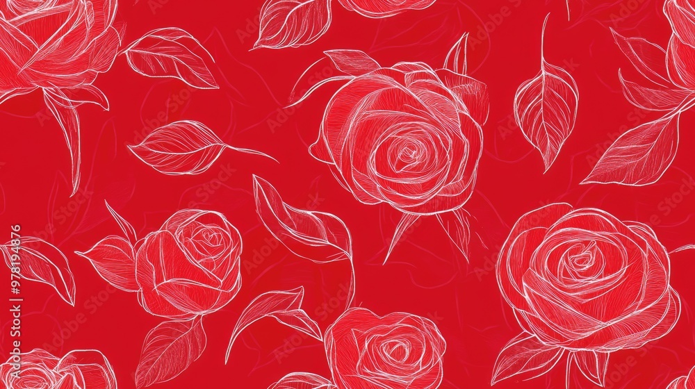 Romantic seamless pattern in red illustration Romantic seamless pattern in red illustration
