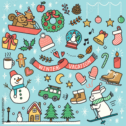 冬　イラスト　素材　かわいい　アイコン　セット