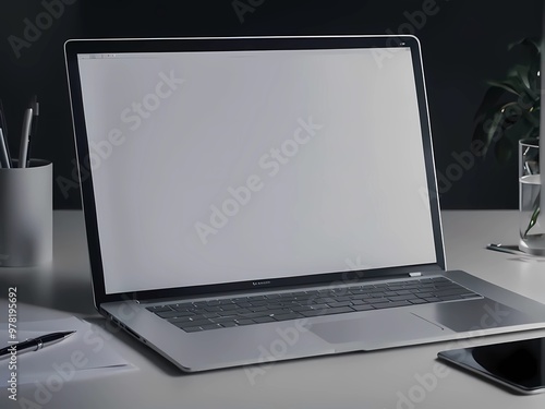 Wallpaper Mural Maximizing Creativity in a Home Workspace with Portable Devices, Plants, and Minimalist Design Torontodigital.ca