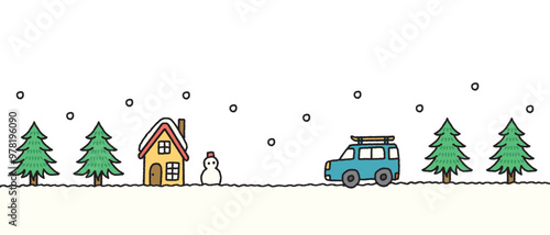 雪　街並み　イラスト素材　白背景