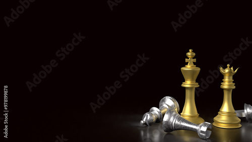 The chess on black background for Business concept 3d rendering.