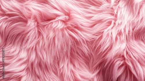 Top view of a pink fur texture featuring a shaggy wool pattern showcasing a close up of the soft and fluffy surface