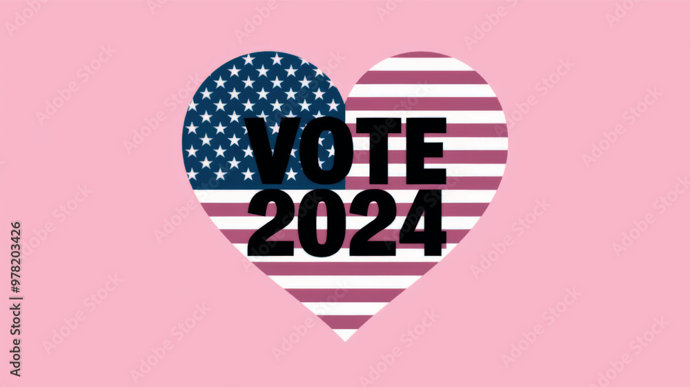 United States flag in the shape of a heart with the word vote 2024, politics and elections concept. United States flag in the shape of a heart with the word vote 2024, politics and elections concept.