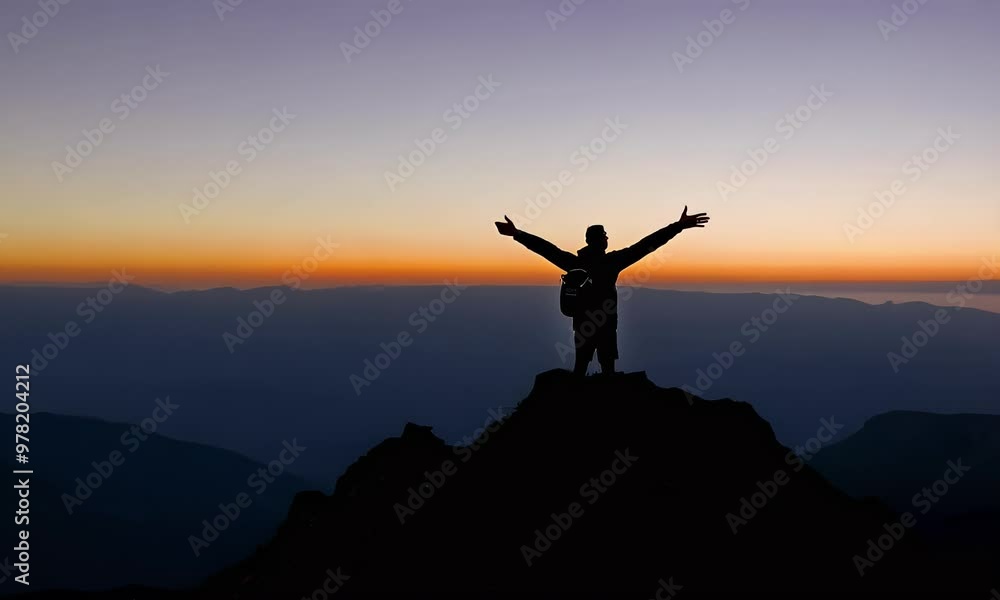 Embracing the Sunrise: A Mountaintop Moment of Freedom and Serenity Embracing the Sunrise: A Mountaintop Moment of Freedom and Serenity