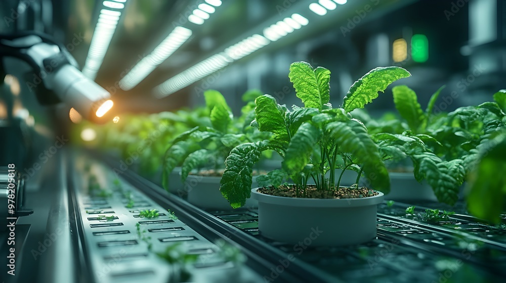 Futuristic Automated Hydroponic System with Robotic Arms Tending to Indoor Vertical Garden Futuristic Automated Hydroponic System with Robotic Arms Tending to Indoor Vertical Garden
