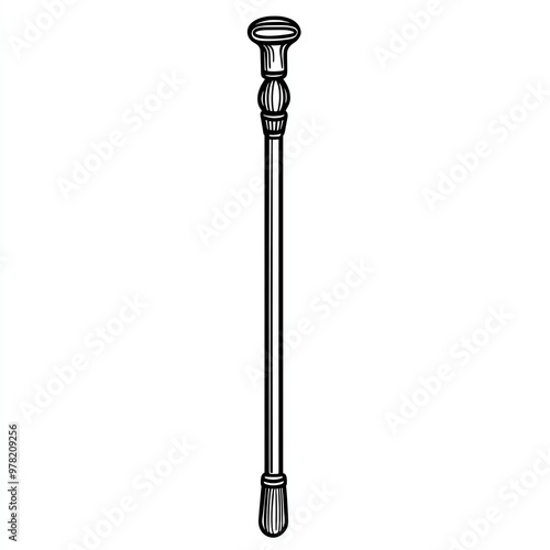 A white cane symbol, blind and visually impaired awareness, minimal line art, black and white, isolated on white background