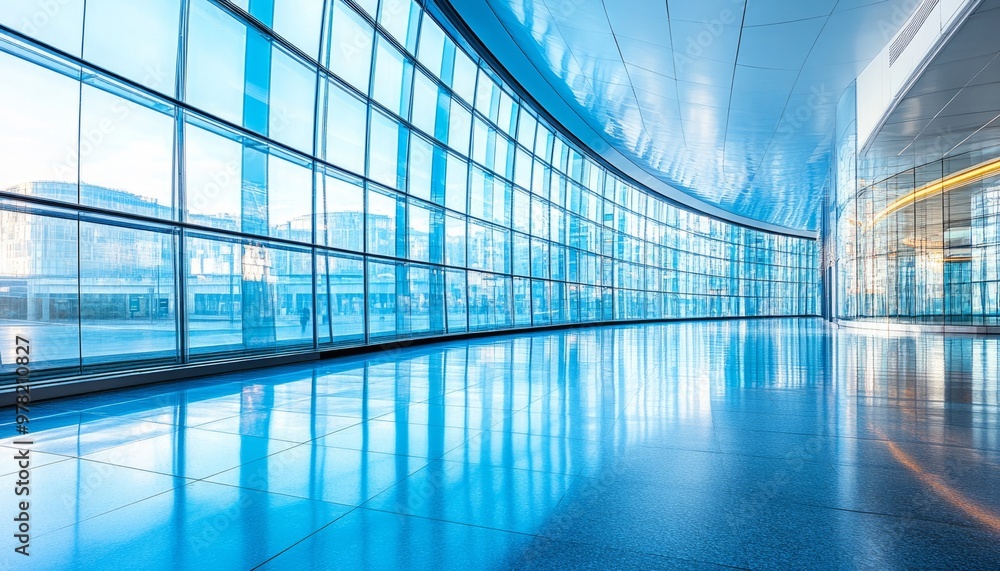 Empty Modern Hallway with Large Glass Windows Empty Modern Hallway with Large Glass Windows