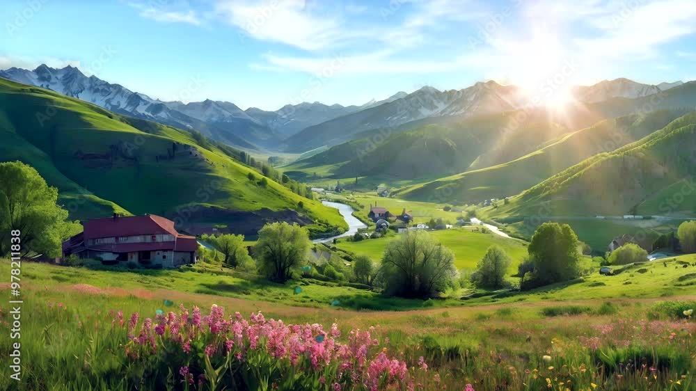 Sunny mountain view. Beautiful mountains in the sun. Sunny nature in the Fan mountains Sunny mountain view. Beautiful mountains in the sun. Sunny nature in the Fan mountains
