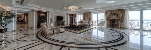 Modern Elegance Interior Design in Spacious Luxury Living Room with Panoramic City View photo