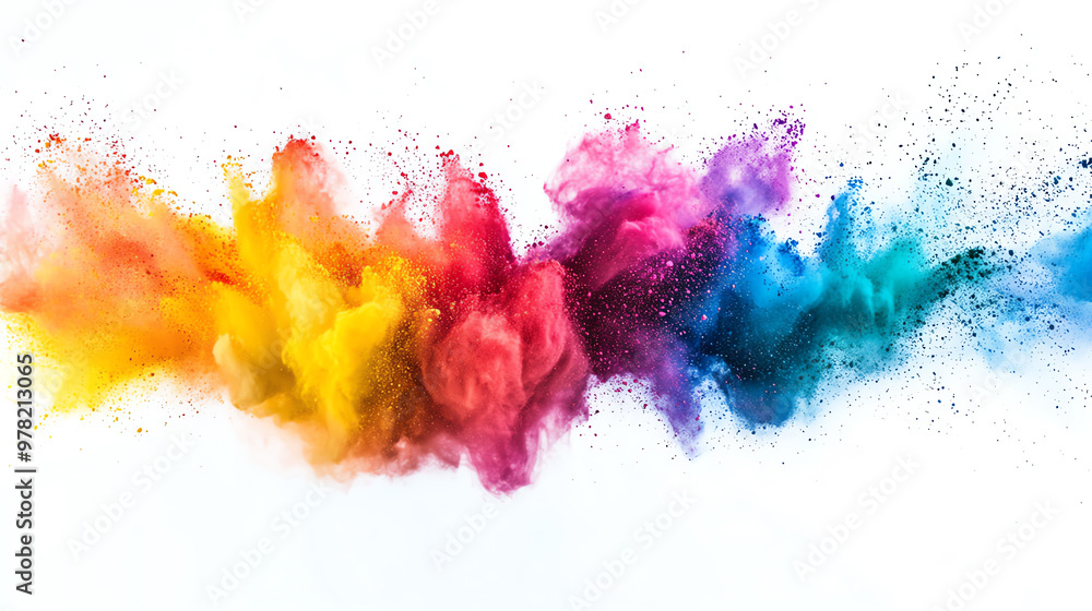 Vibrant color explosion showcasing bright yellow, pink, and blue hues on a clean white background. Perfect for dynamic art design. Vibrant color explosion showcasing bright yellow, pink, and blue hues on a clean white background. Perfect for dynamic art design.