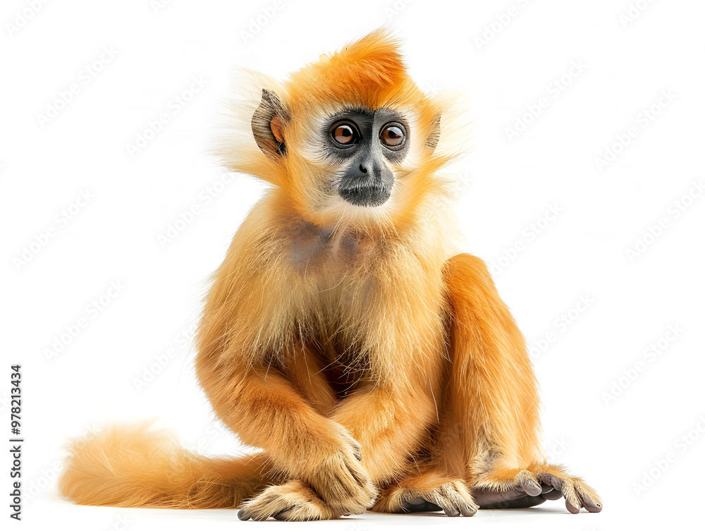 orange langur monkey sitting isolated on white background orange langur monkey sitting isolated on white background