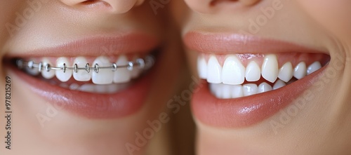 Before and After Braces: Side View Close-Up with Isolated Background and Copy Space