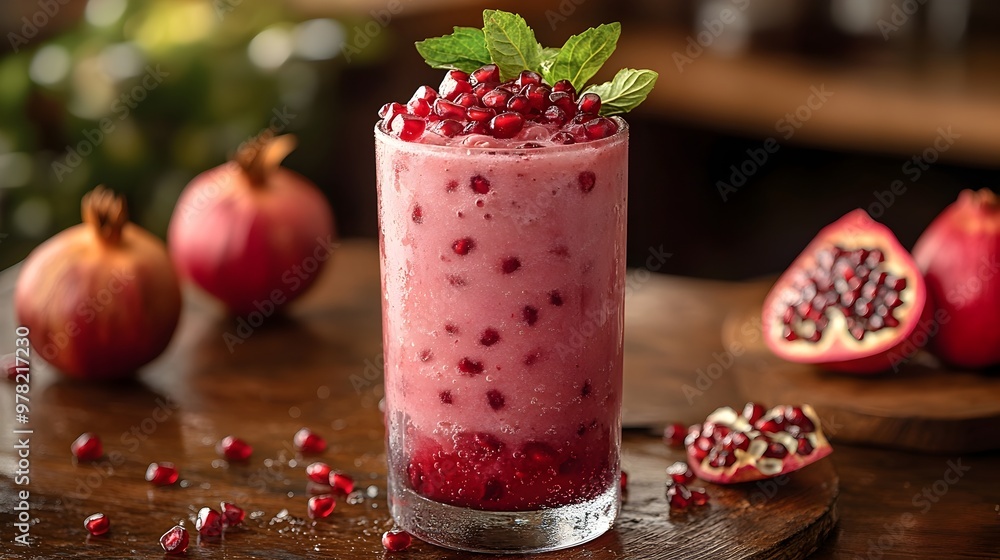 Refreshing Thai Pomegranate Juice Served in a Clear Glass with Seeds Refreshing Thai Pomegranate Juice Served in a Clear Glass with Seeds