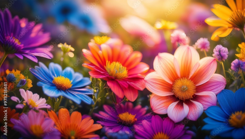 Vibrant floral pattern background with depth of field for a lively and colorful aesthetic Vibrant floral pattern background with depth of field for a lively and colorful aesthetic