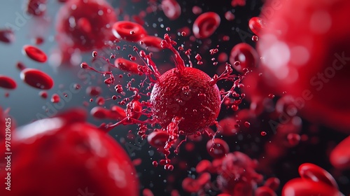 A striking close-up view of red blood cells, showcasing their vibrant color and dynamic movement in a fluid environment.