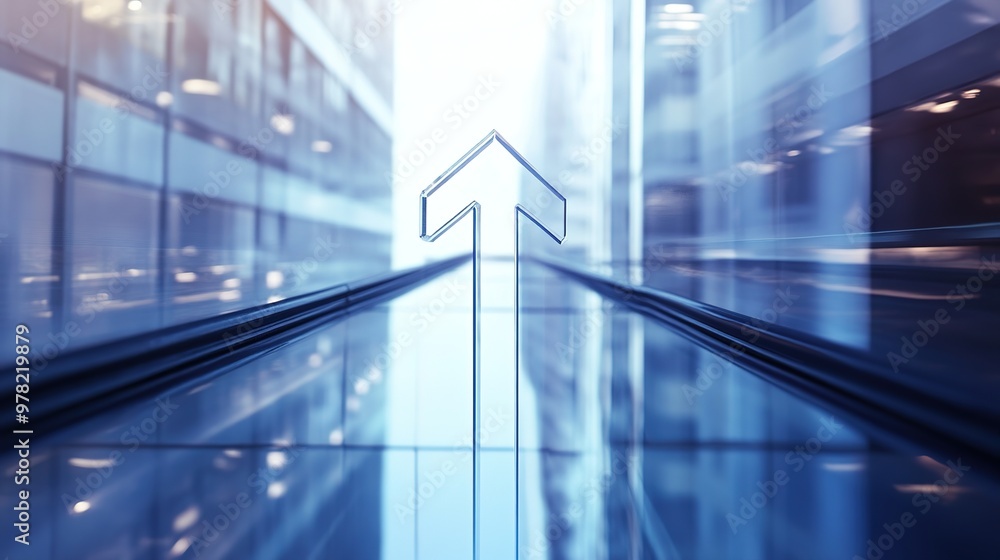 Obraz premium Up arrow design featuring a glass effect, showcasing a sleek and modern appearance that conveys a sense of elevation and progress.