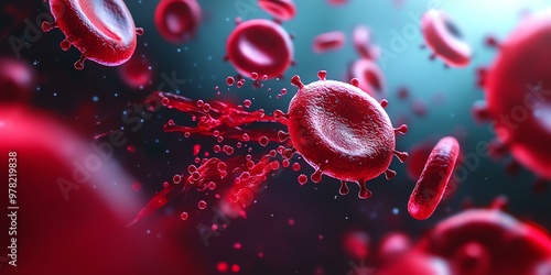 Close-up view of red blood cells in motion, illustrating the dynamic flow within the bloodstream, highlighting health and biology.