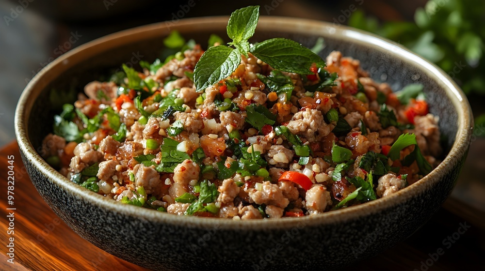 Flavorful Thai Larb Salad with Minced Chicken and Fresh Herbs Flavorful Thai Larb Salad with Minced Chicken and Fresh Herbs