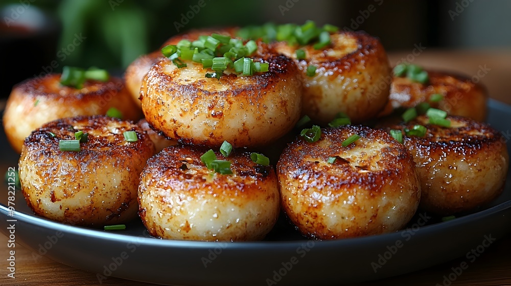 Crispy Thai Coconut Pancakes with Sweet Filling and Green Onion Topping Crispy Thai Coconut Pancakes with Sweet Filling and Green Onion Topping