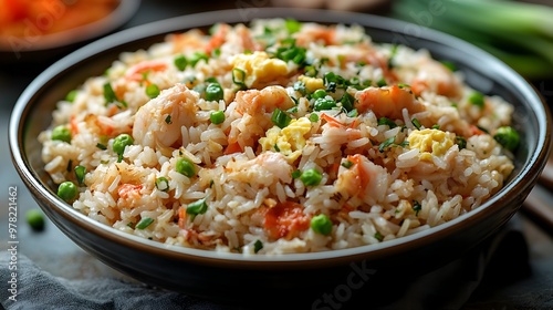 Flavorful Thai Crab Fried Rice With Scrambled Eggs and Scallions on Serving Plate