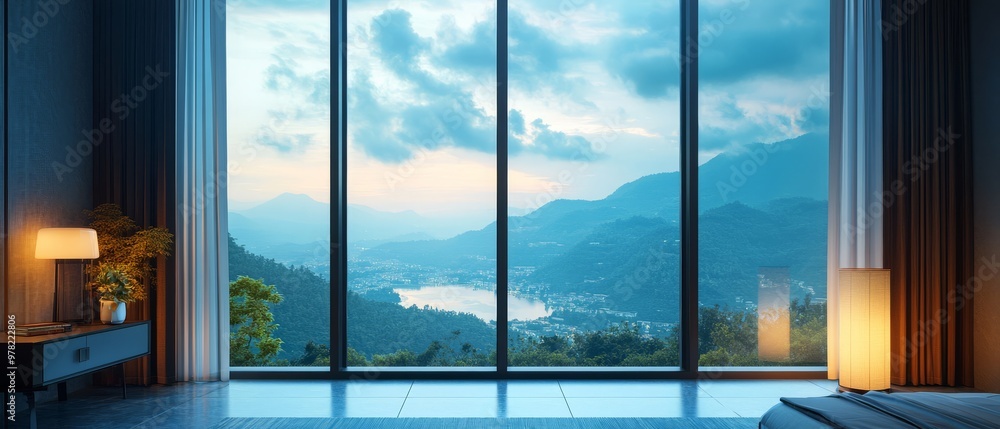 Fototapeta premium Modern Bedroom with Mountain View.