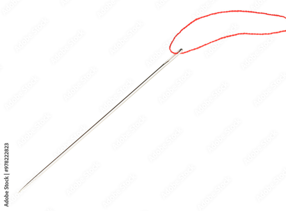 Sewing needle with red thread isolated on white Sewing needle with red thread isolated on white