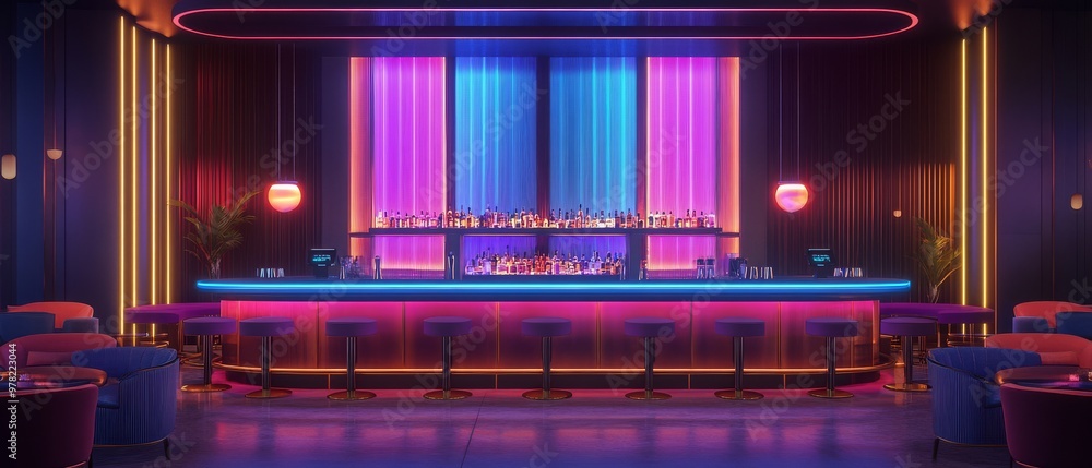 Neon Bar Interior. Neon Bar Interior.
