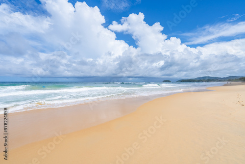 Beautiful tropical beach summer seascape,Amazing sandy beach and sea in sunny day,Blue sky in good weather day, Beach sea space area nature background photo